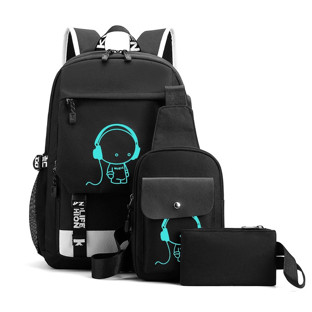 3-Piece Glow-in-the-Dark 17-Inch Book Bag Set for Teens – Boys & Girls