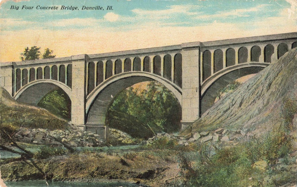 Vintage 1910 Big Four Concrete Bridge Postcard Danville IL