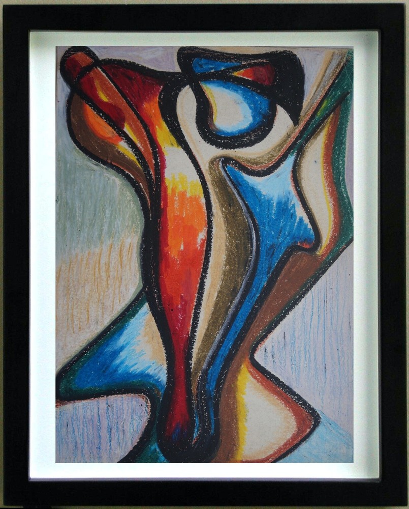Pastel Abstract Art Signed ANGE FALCHI 1913-1989 Modernist Composition