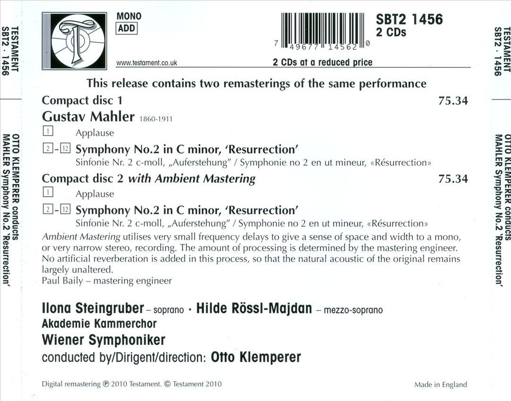 Otto Klemperer Mahler: Symphony No. 2 