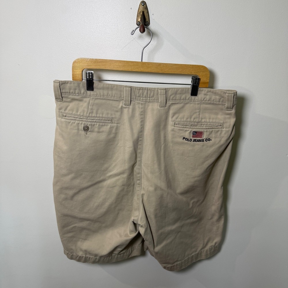 Vintage Polo Jeans Co Ralph Lauren Pleated Baggy Khaki Shorts Mens 38 Tan Y2K