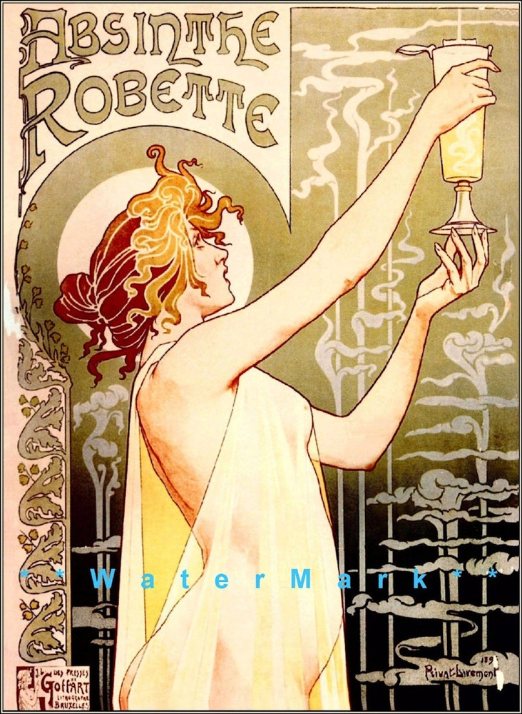 Vintage Art Nouveau Absinthe Robette 1896 Poster Retro Lady With Glass-image