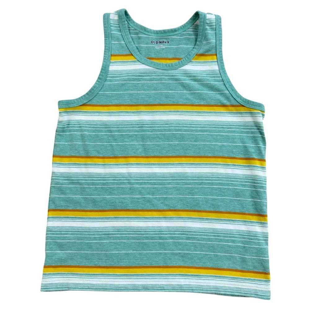 Old Navy Boys Teal Mustard Yellow Striped Tank Top Size S 6-7 Sleeveless Shirt