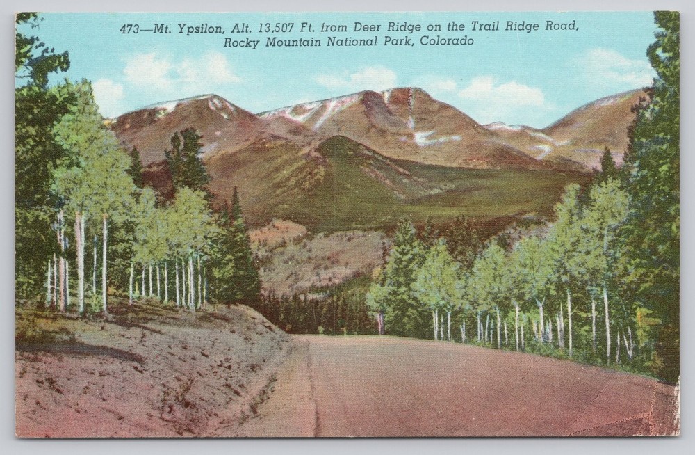 Vintage Mt. Ypsilon Rocky Mountain National Park Linen Postcard Colorado