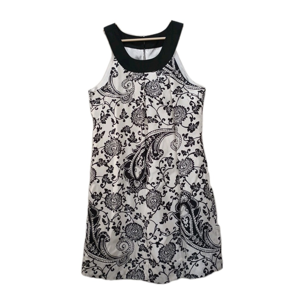 White House Black Market Silk Halter Dress White/Black Paisley Size 12