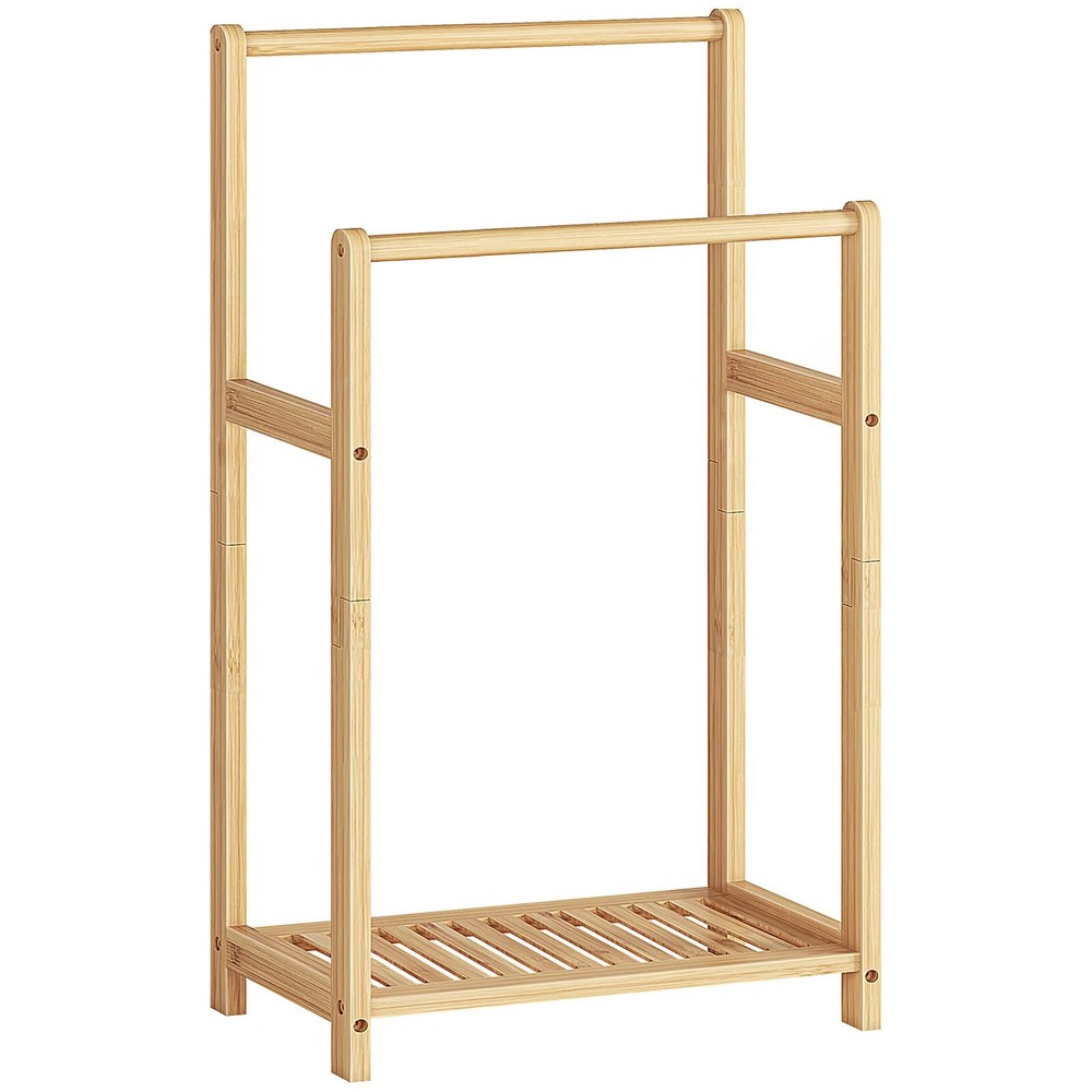 Freestanding Towel Rack for Bathroom, 2 Tier Decorative Bamboo Blanket Rack, ...