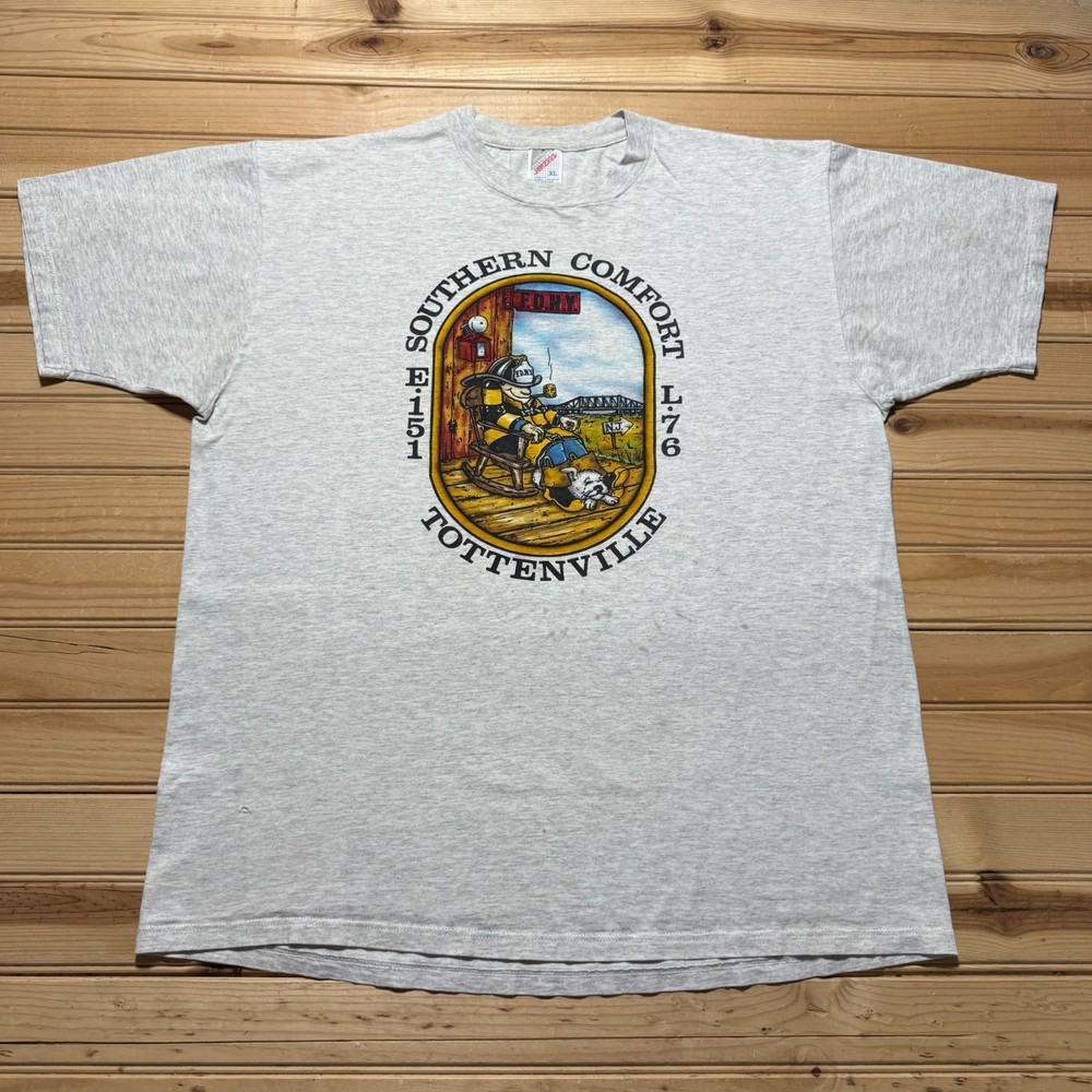 Vintage 90s Southern Comfort Tottenville Firefighter Heather T-Shirt USA Made XL