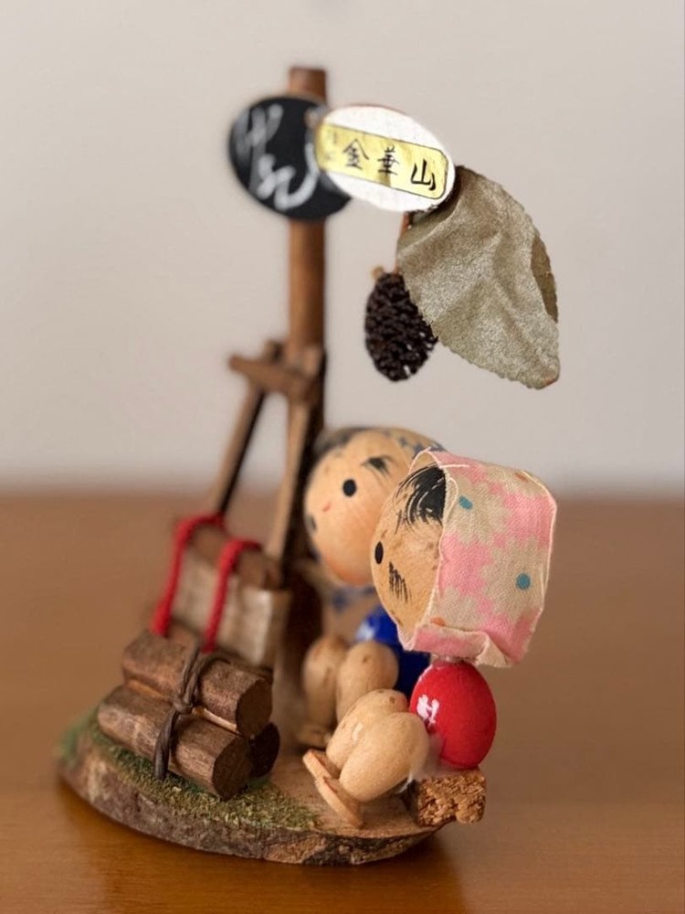 Brother Sister Showa Retro Miniature 13cm Wooden Figurine Japan Vintage Decor
