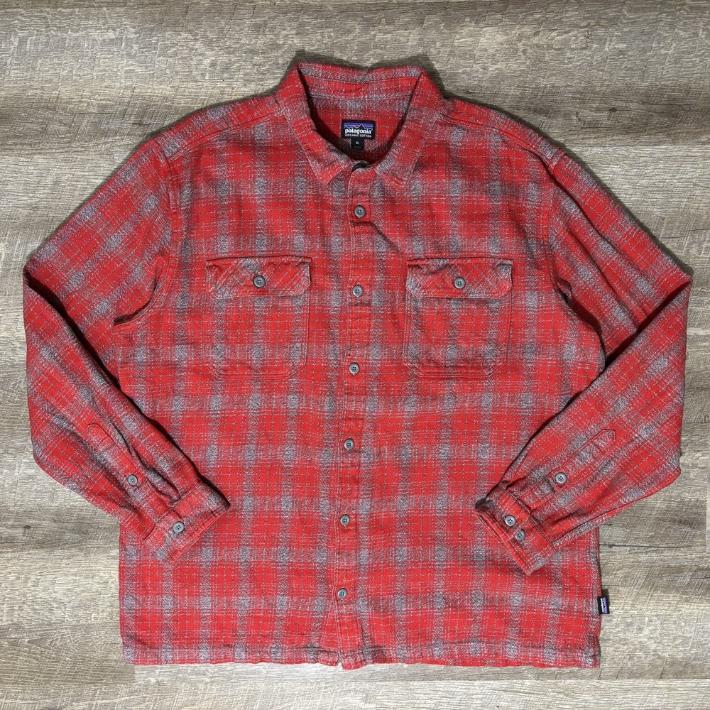 Patagonia Fjord Flannel Shirt Men’s XL Red Plaid Button Up Jacket Long Sleeve