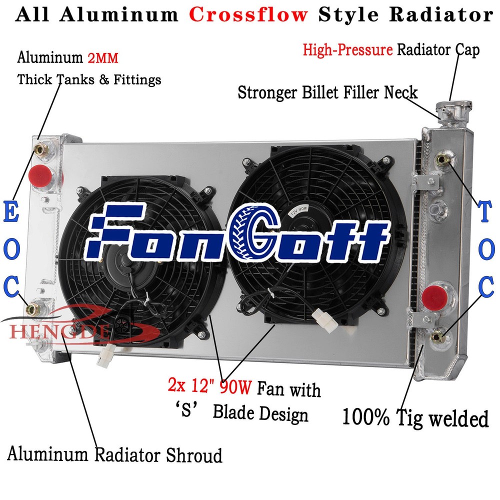3 Row Radiator Shroud Fan for 1988-94 Chevy S10 Blazer GMC S15 Jimmy Sonoma 4.3L