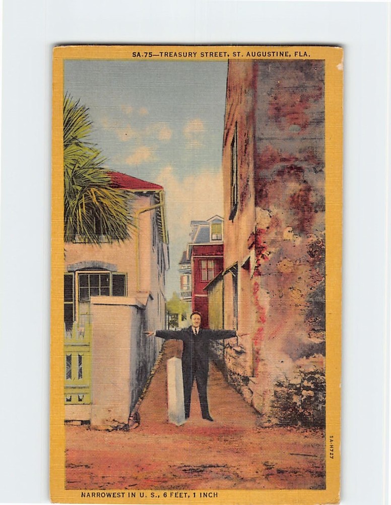 Postcard Treasury Street Narrowest Saint St. Augustine Florida USA North America