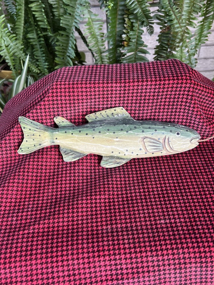 Vintage Hand Carved Wooden Trout Fish 12” inches Nautical Wall Decor Souvenir