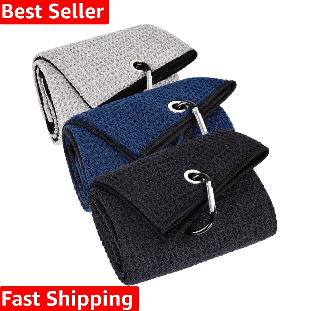 Versatile Golf Towel Set - 3 Large Microfiber Towels with Easy-Carry Clips