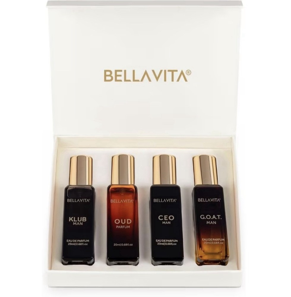 BellaVita Men’s Perfume Gift Set – 4x20ml KLUB, OUD, CEO, GOAT