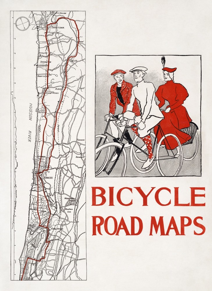 12136.Decoration Poster.Room wall art decor.Interior design.Old bicycle road map