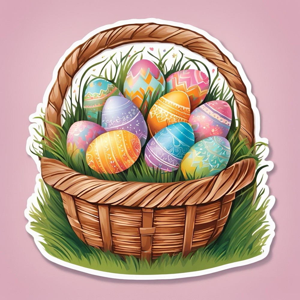 3x2.6” Cute Garden Easter Egg Filled Basket AMAZING STICKER!