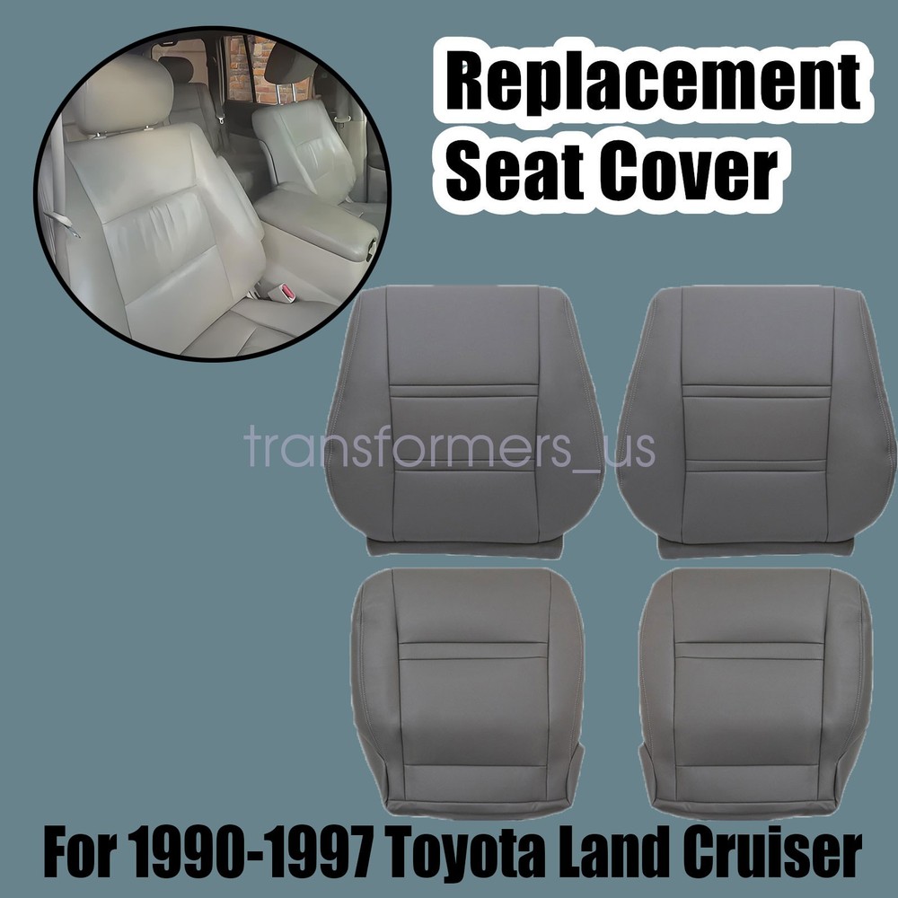 For 1990 to 1997 Toyota Land Cruiser Driver & Passenger Leather Seat Cover Gray
