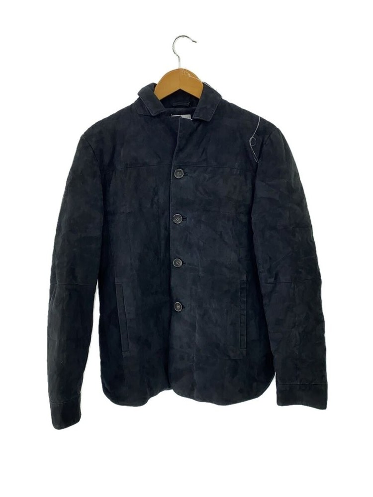 Emmeti Navy Leather Blouson Jacket Size 46 Plain Folded Style 373