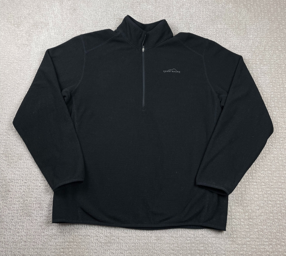 Eddie Bauer Jacket Mens L 1/4 Zip Grid Fleece Pullover Black Outdoors Hiking