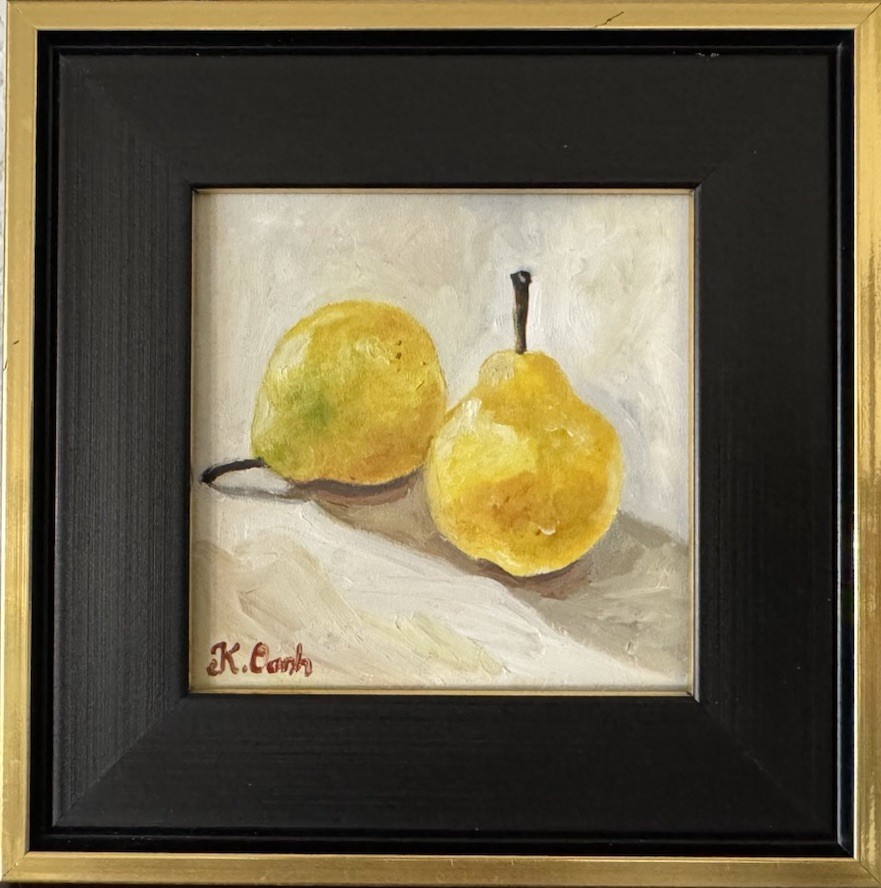 ORIGINAL OIL PAINTING STILL LIFE PEARS FRUIT SIGNED FRAMED 4x4