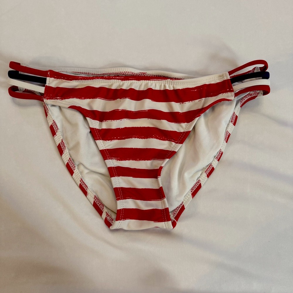 Xhilaration Bikini Bottoms Size M Red White Blue Patriotic Strips (Just Bottom)