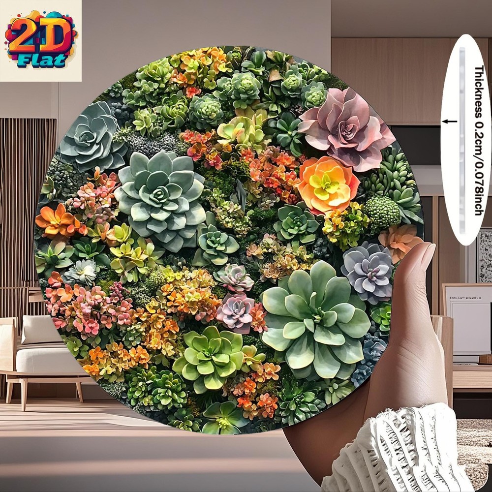 Colorful Succulent Round Aluminum Wall Art Modern Decor