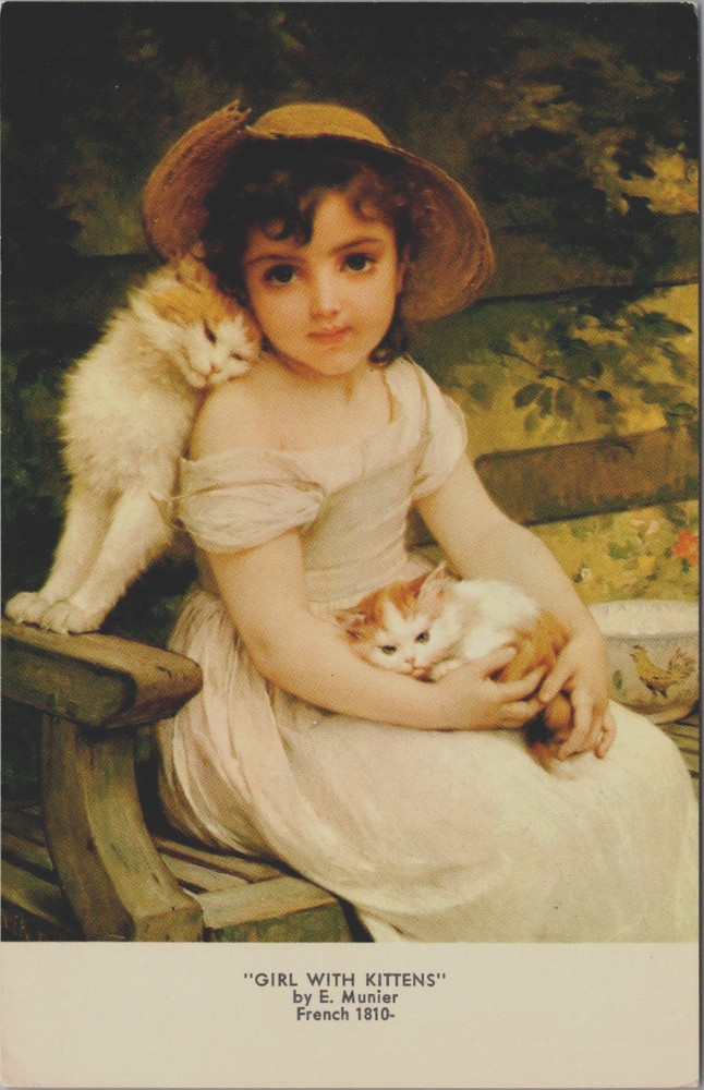 Haussner's Restaurant Girl with Kittens E Munier Baltimore Maryland Postcard