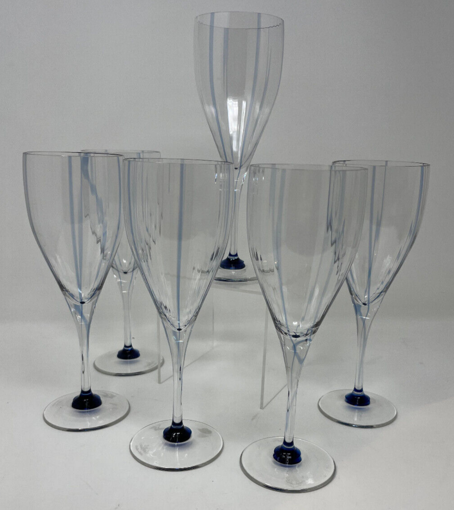 Rosenthal Studio Line ULTRA with blue swirls Set of 6 White Wine Stems HTF