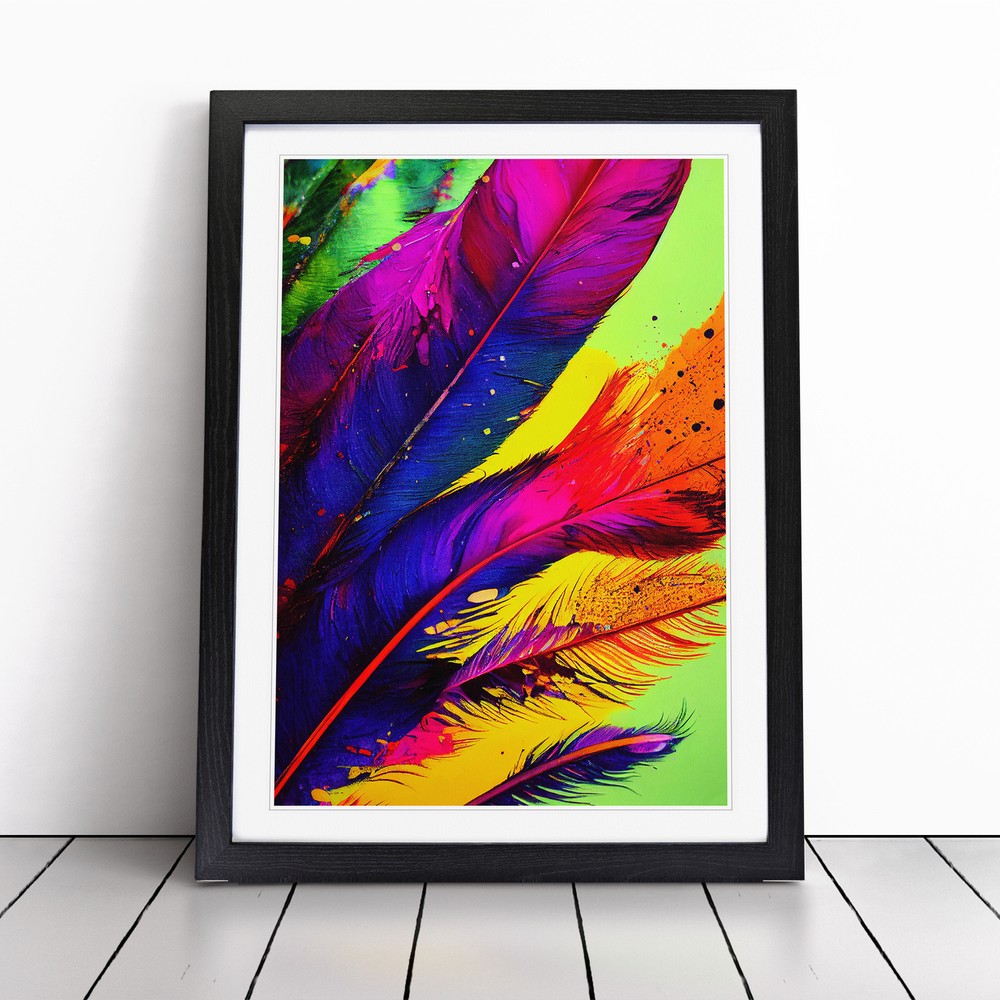 Paint Drip Feathers No.3 Wall Art Print Framed Canvas Picture Poster Decor