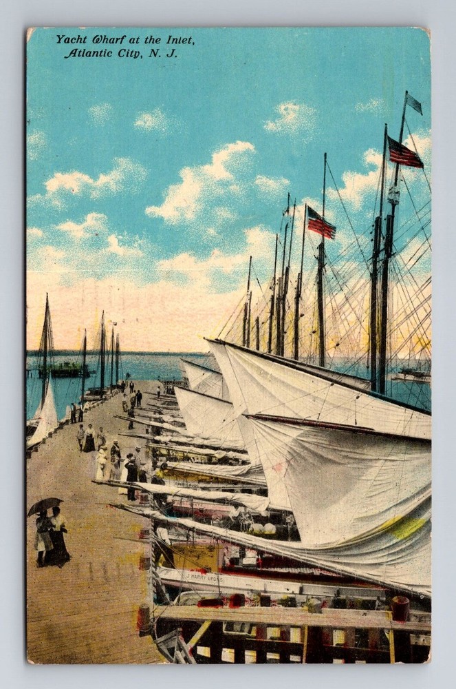 Atlantic City NJ-New Jersey, Yacht Wharf At Inlet, Vintage c1911 Postcard