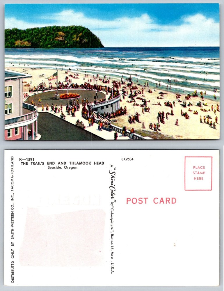 Vintage Shini Color Postcard: Tillamook Head, Seaside, Oregon Beach