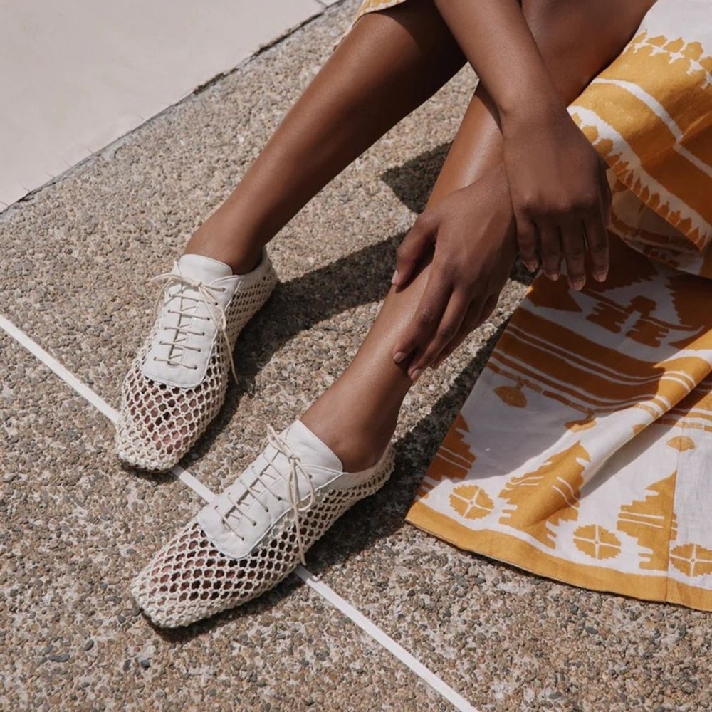Andrea Gomez NEW Antonia Mesh Oxford Flats Size 39.5 9.5 White Leather Summer