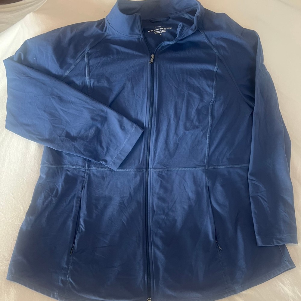 J.Jill Fit Out & About Jacket Womens XL Blue Double Front Zipper Front Zip Pocke