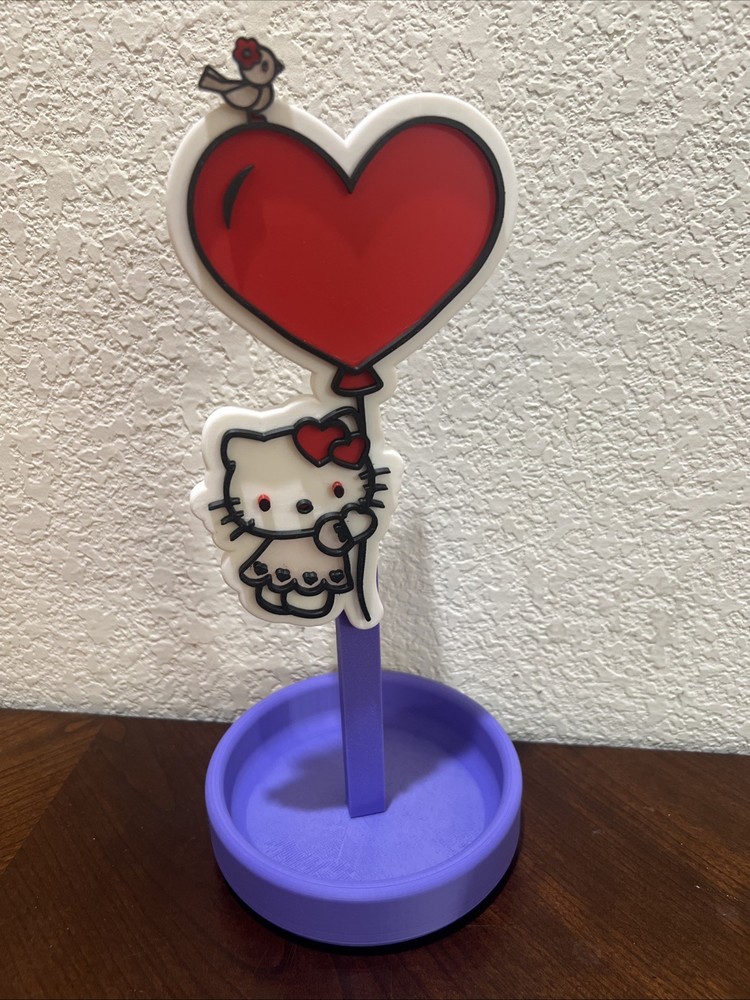 Custom 3D Printed Hello Kitty Heart Balloon Headphone Stand With Jewelry Holder