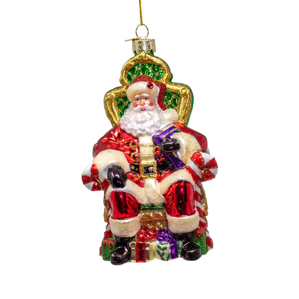Bellissimo Santa On Throne Glass Ornament 5.5
