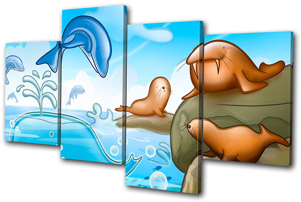 For Kids Room Dolphin Walrus Seal MULTI CANVAS WALL ART Picture Print VA