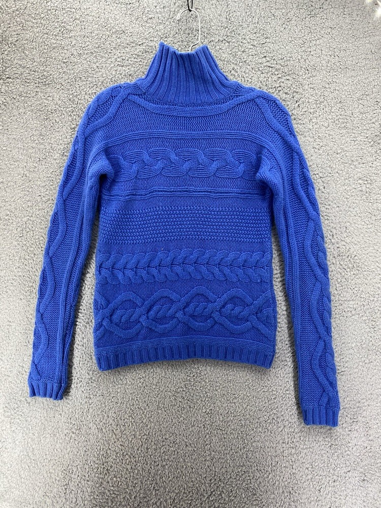 GARNET HILL Sweater Womens XS 100% Cashmere Cable Knit Turtleneck Pullover Blue