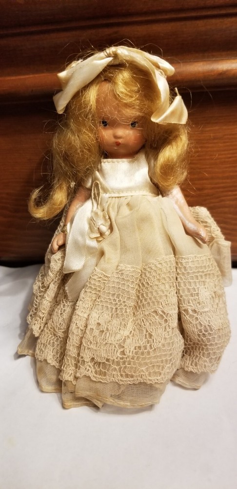 Vintage 1940's Nancy Ann Storybook Bisque #86 Bride Wrist Tag Straight Leg