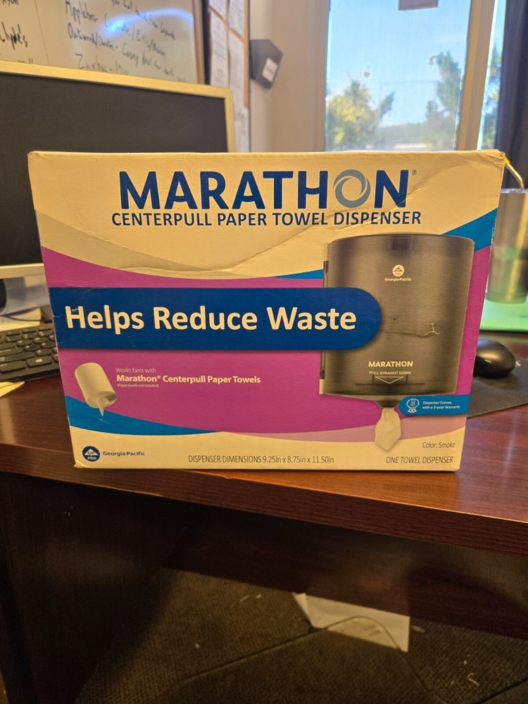 MARATHON Center Pull Paper Towel Dispenser - New Unopened Smoke Color GP - Fresh and Convenient Design