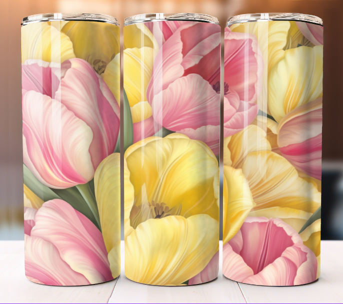 Tulips Floral Bloom Pattern 20oz Skinny Tumbler with Lid and Straw