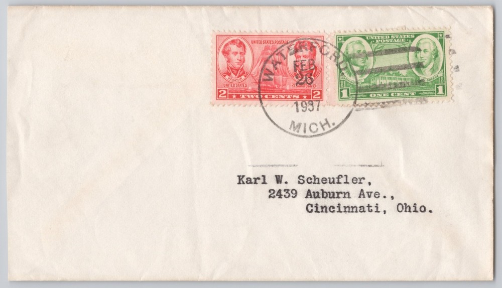 Cincinnati, Ohio, Addressed Cover with 1c & 2c Stamps, Cancel 1931