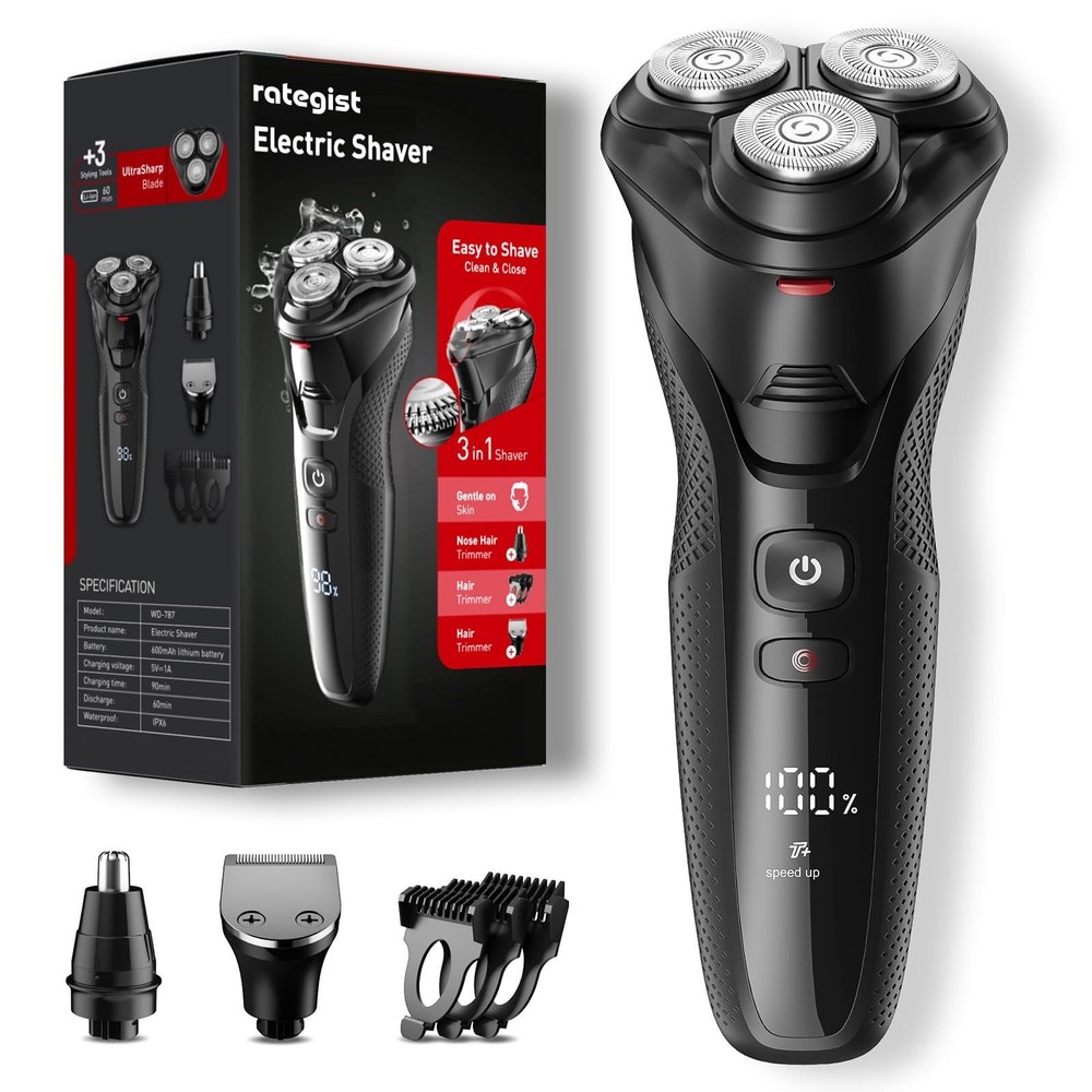 Electric Razor for Men Cordless: 3-in-1 Electric Shaver for Face/Beard/Nose/S...