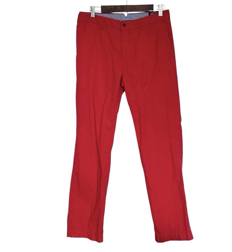 Polo By Ralph Lauren Pants Size 32X32 Red Solid Pockets Zipper Button