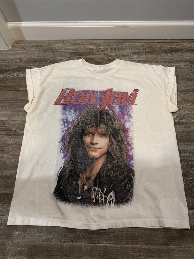 Vtg 80s Bon Jovi Slippery When Wet Tour T-Shirt OSFA Made in USA SS