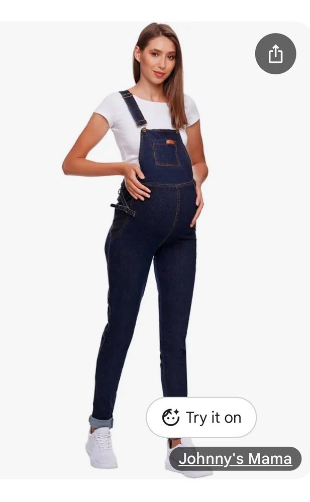 Johnnys Mama Overall Long Maternity Overalls Skinny Leg Size Small S NWOT