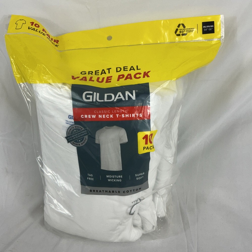 Gildan’s Crewneck T-Shirt 3XL White Short Sleeves 10 Pack 100% Cotton