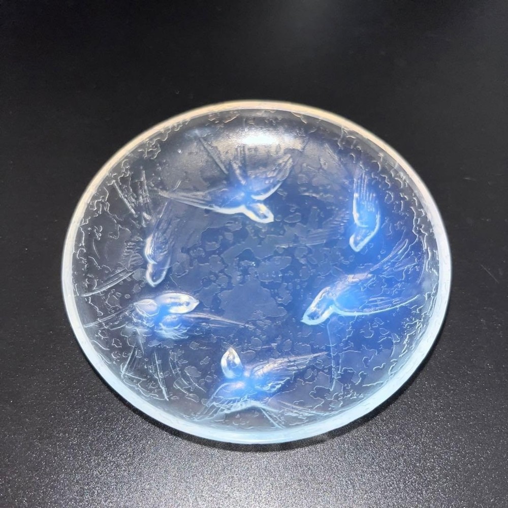Sabino France Opalescent Swallow Art Deco Glass Plate Vintage 3.5in Excellent