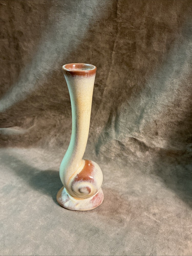 Vintage Frankoma art pottery brown and cream snail design bud Vase 1960’s