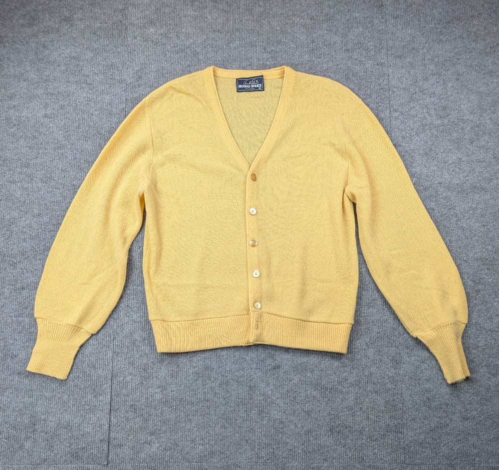 Arnold Palmer Robert Bruce Cardigan Mens Medium Yellow Wool Vintage Preppy Retro