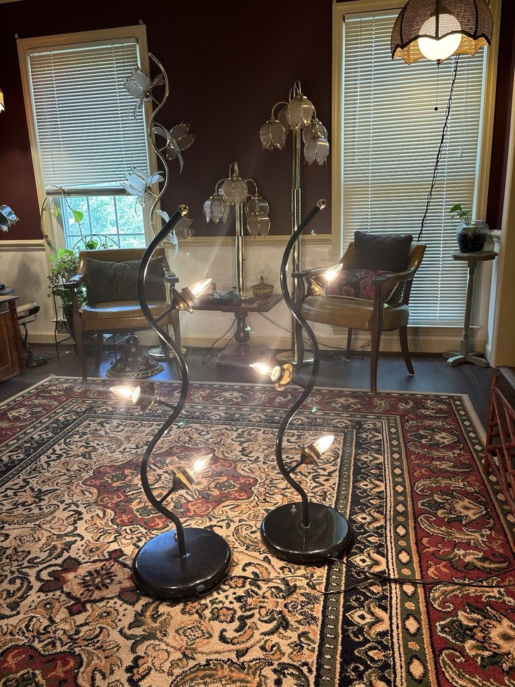 Vintage Hollywood Regency Black Lotus Lamp Bases Set of 2